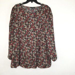 Primark Blouse Women Size 16 Multicolor Floral Peplum Long Sleeve Pullover Top